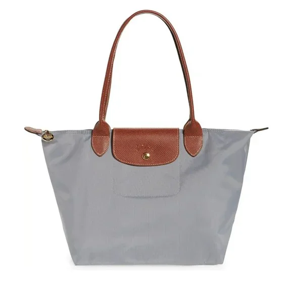 ❤️ NWT LONGCHAMP Le Pliage Small Medium Nylon Shoulder Tote GRAY 100% AUTHENTIC - Picture 1 of 16